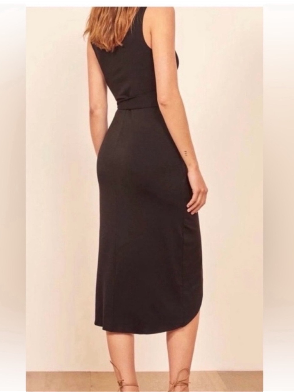 REFORMATION Kaila Black Jersey Knit Wrap Tank Midi Dress Small - Picture 3 of 11